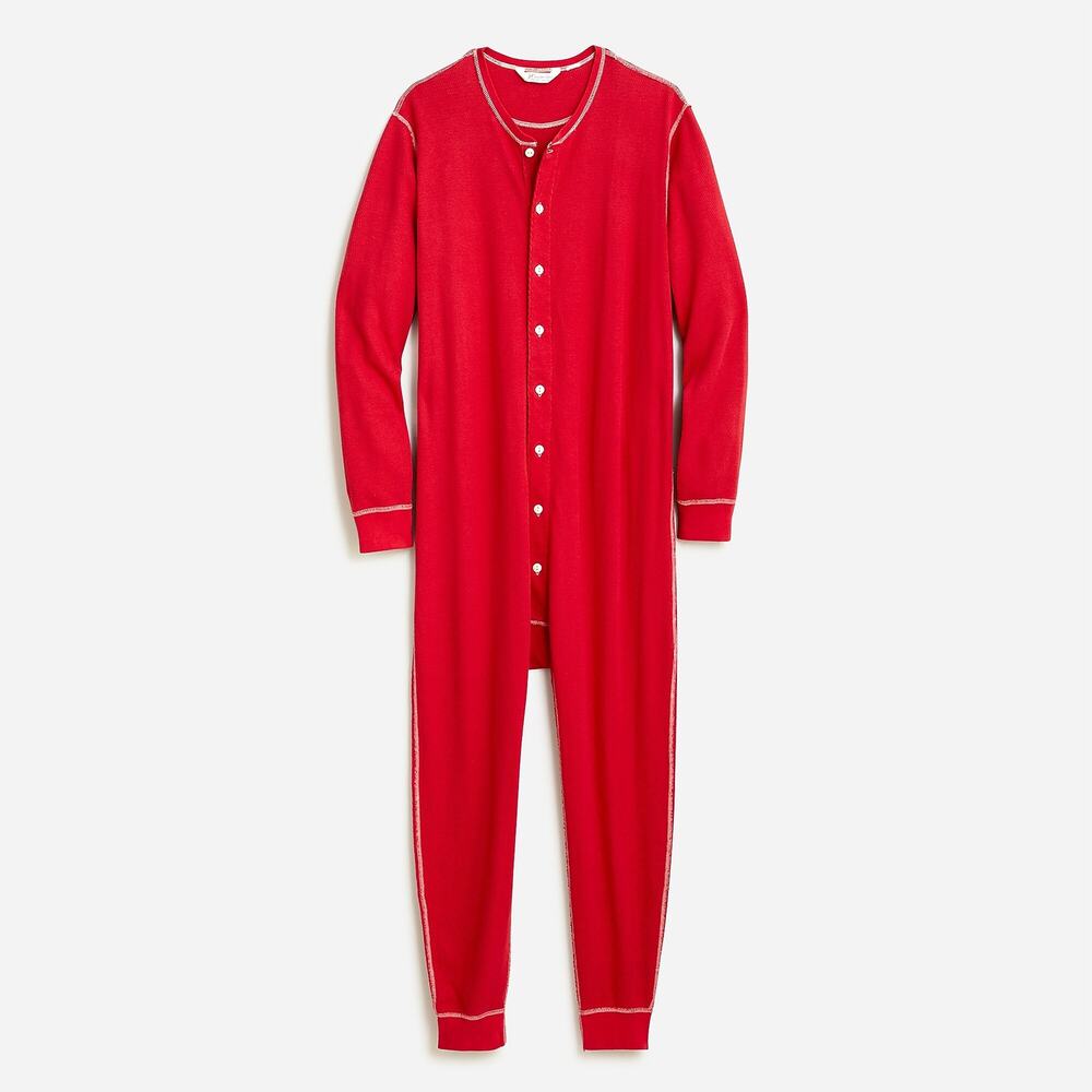 J.Crew Waffle Union Thermal Suit One Piece Button Front Persian Red NWOT XS